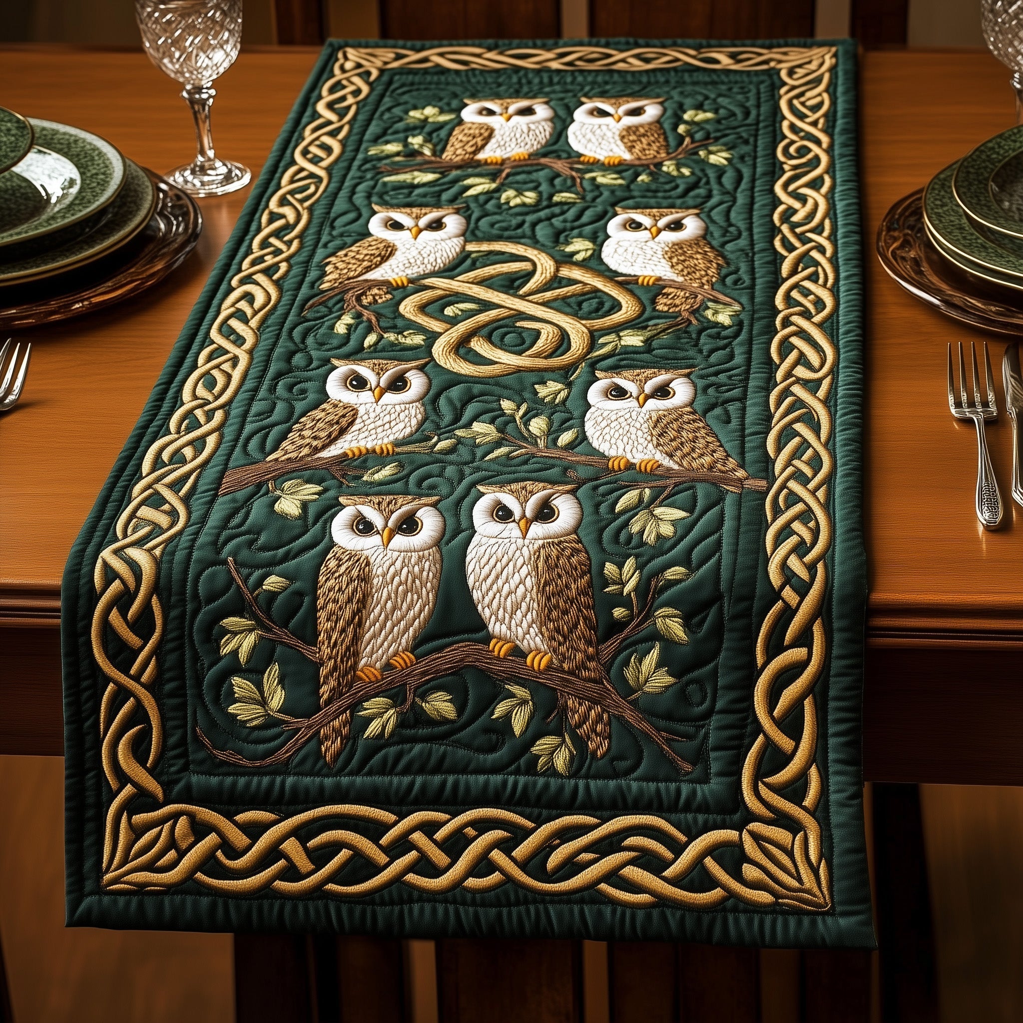 Celtic Wisdom Owl Quilted Table Runner, Easter Table Runner, Spring Table Runner, Mother's Day Gifts