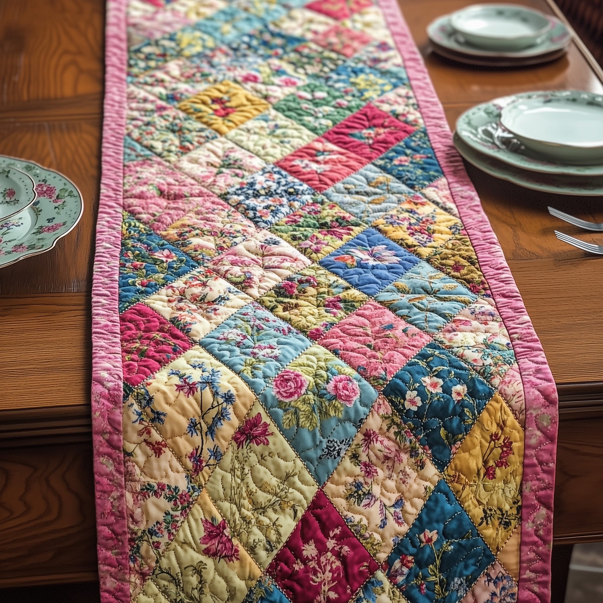 Blossom Patchwork Charm Quilted Table Runner, Easter Table Runner, Spring Table Runner, Mother's Day Gifts