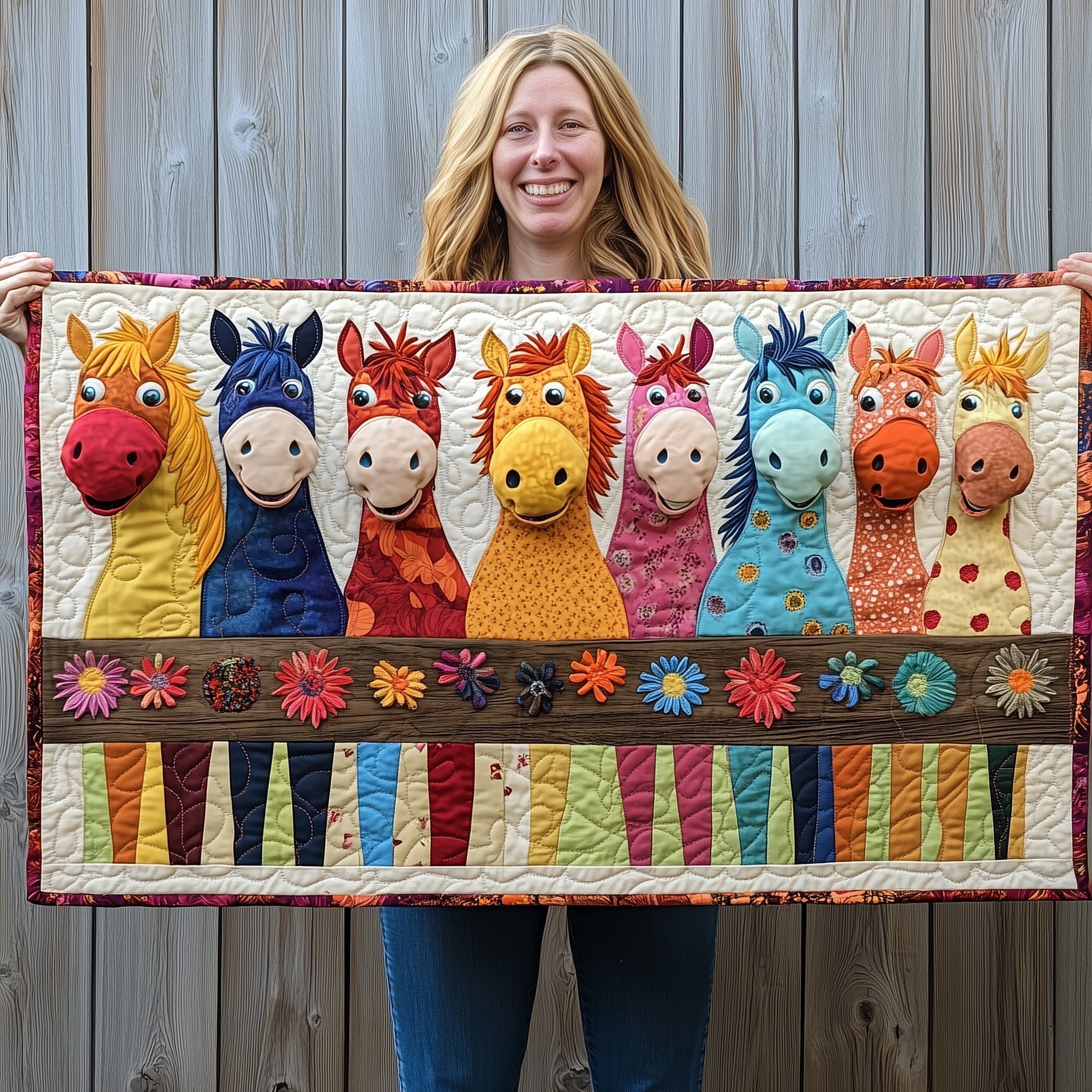 Silly Horse Quilted Table Runner, Easter Table Runner, Spring Table Runner, Mother's Day Gifts