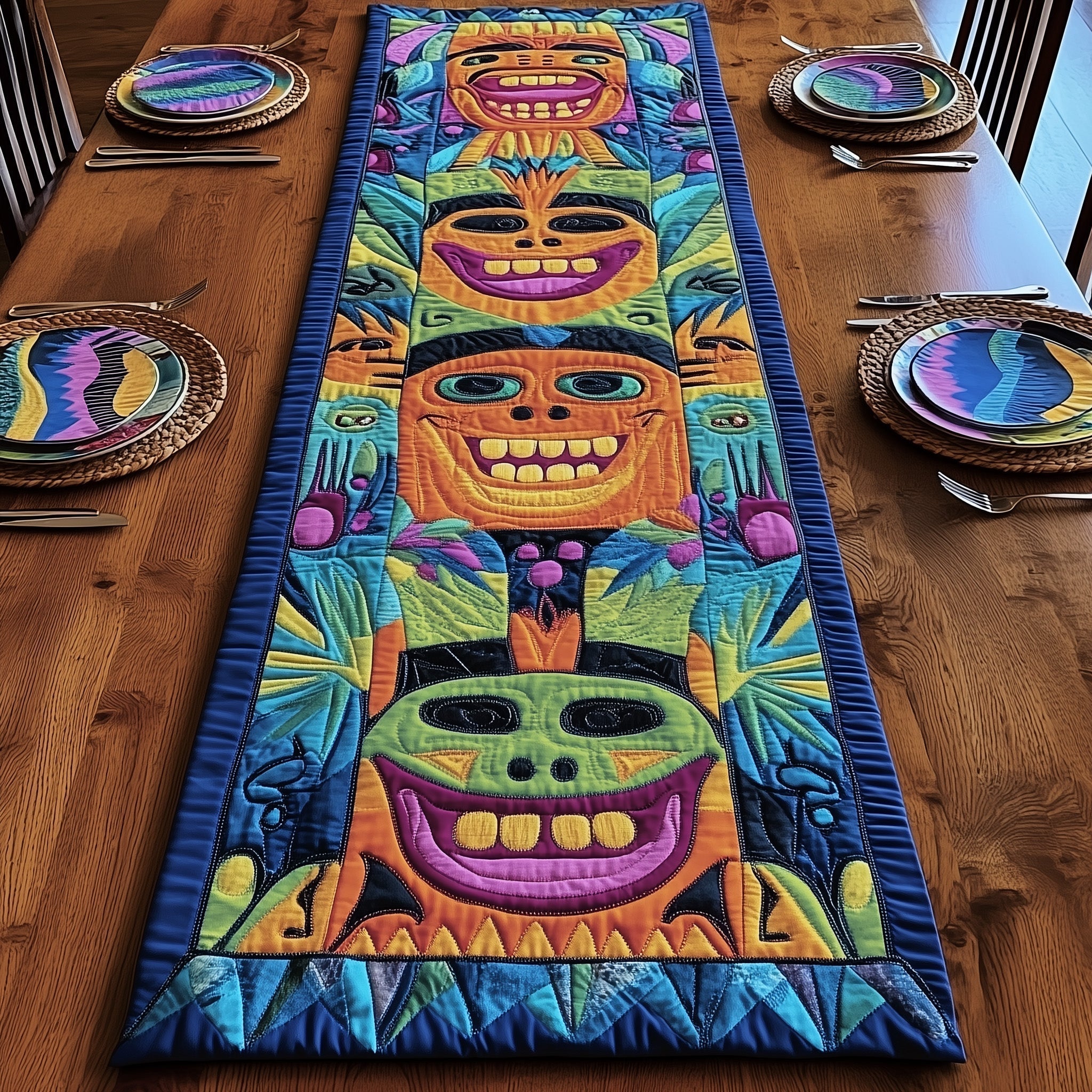 Tiki Charm Quilted Table Runner, Easter Table Runner, Spring Table Runner, Mother's Day Gifts