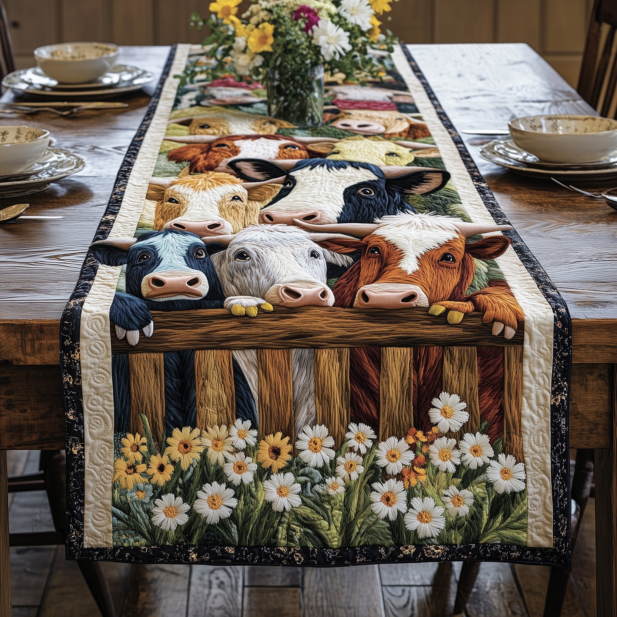 Farmyard Friends Quilted Table Runner, Easter Table Runner, Spring Table Runner, Mother's Day Gifts