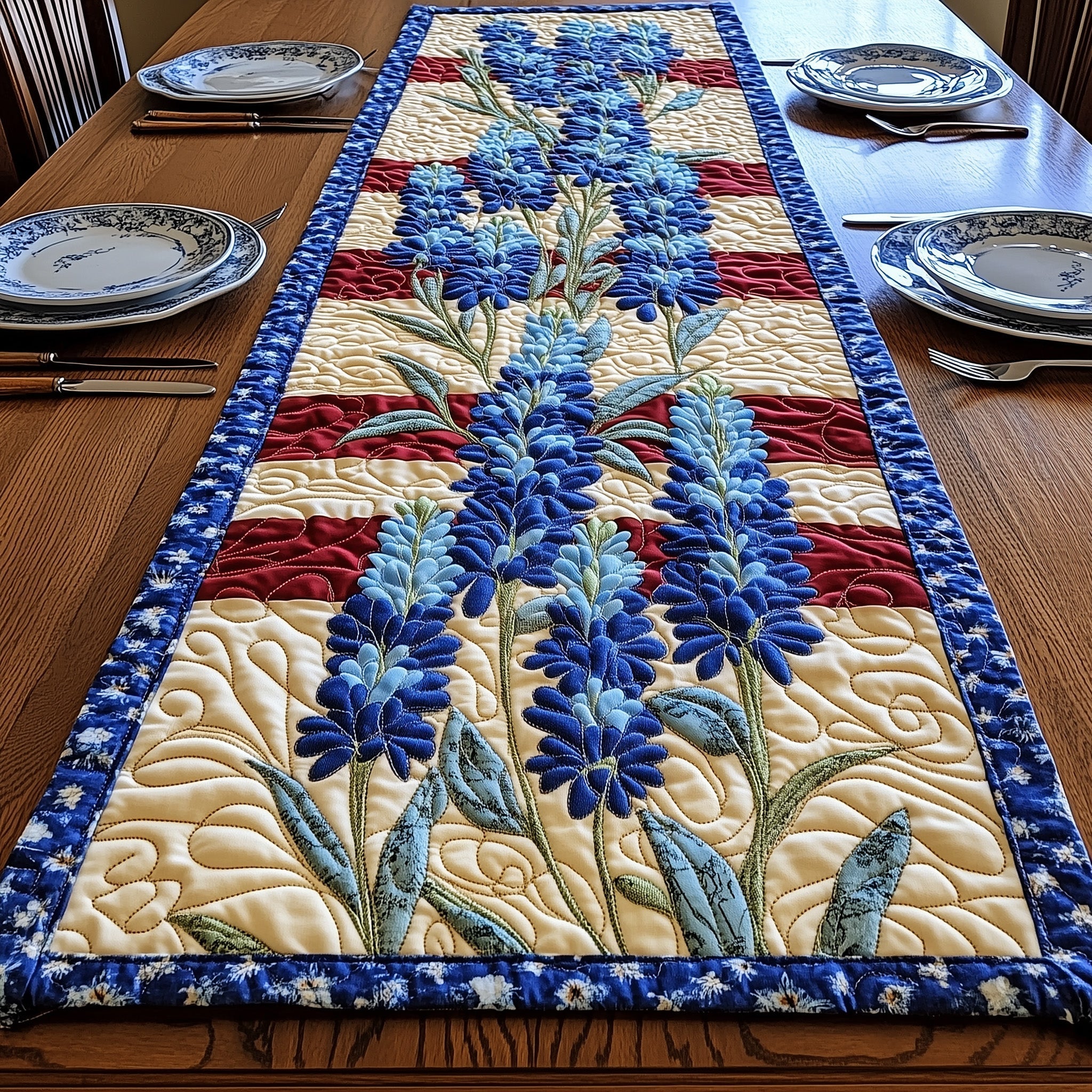 Bluebonnet Glory Quilted Table Runner, Easter Table Runner, Spring Table Runner, Mother's Day Gifts