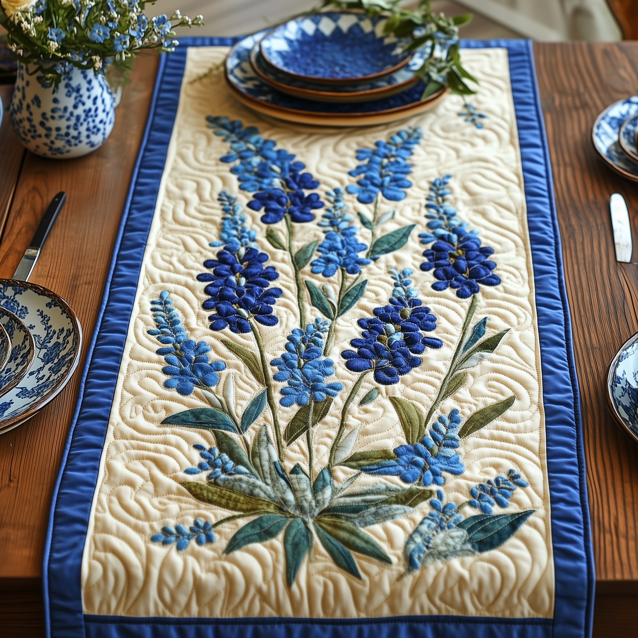 Bluebonnet Meadow Quilted Table Runner, Easter Table Runner, Spring Table Runner, Mother's Day Gifts