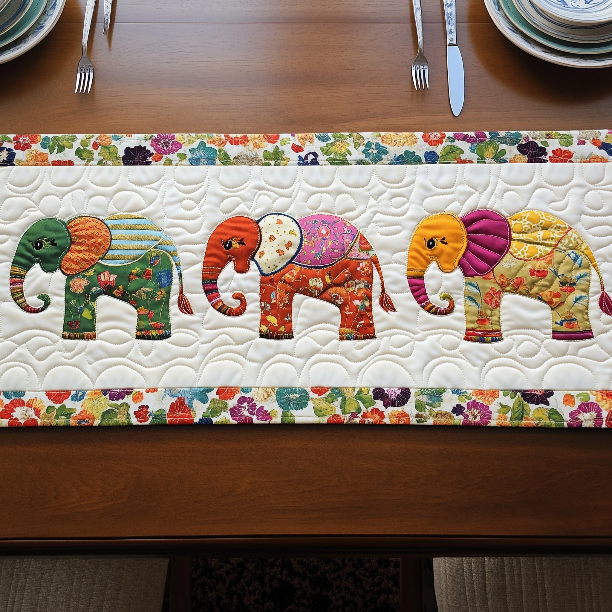 Floral Trunk Parade Quilted Table Runner, Easter Table Runner, Spring Table Runner, Mother's Day Gifts