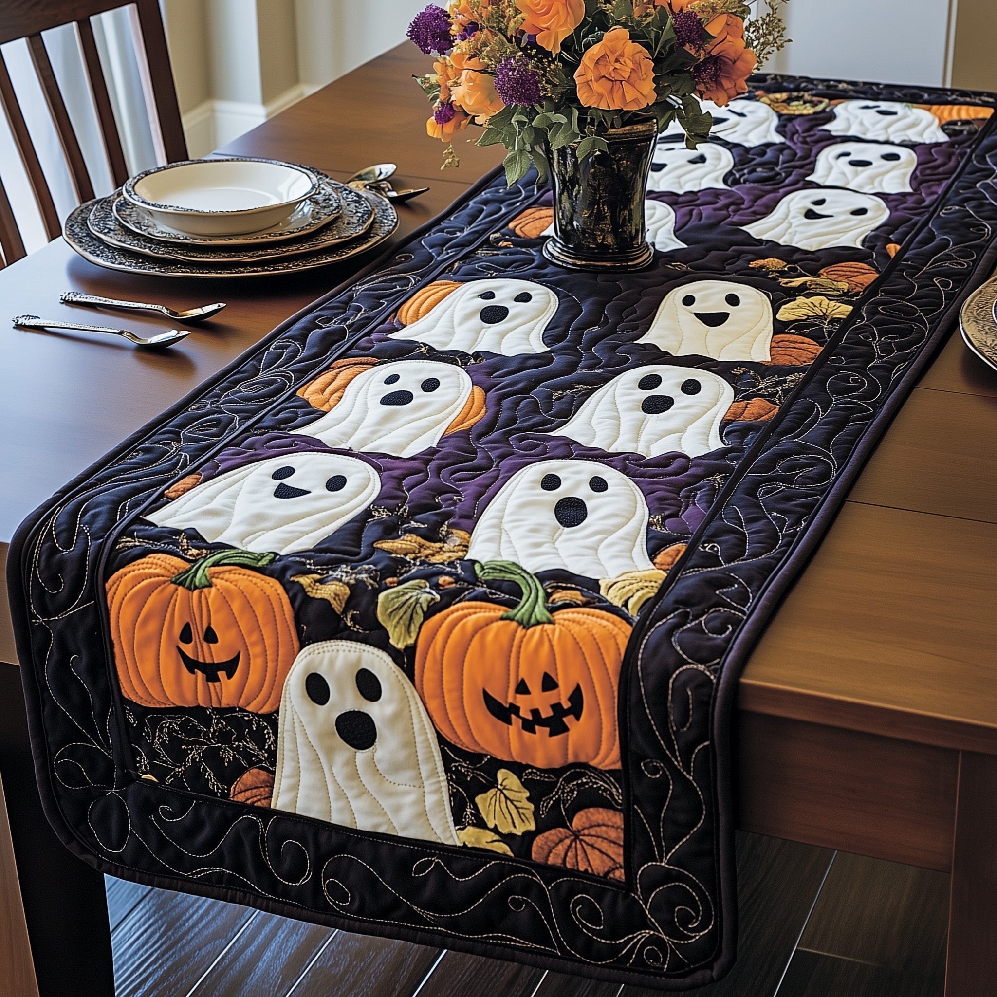 Ghostly Gathering Quilted Table Runner, Easter Table Runner, Spring Table Runner, Mother's Day Gifts