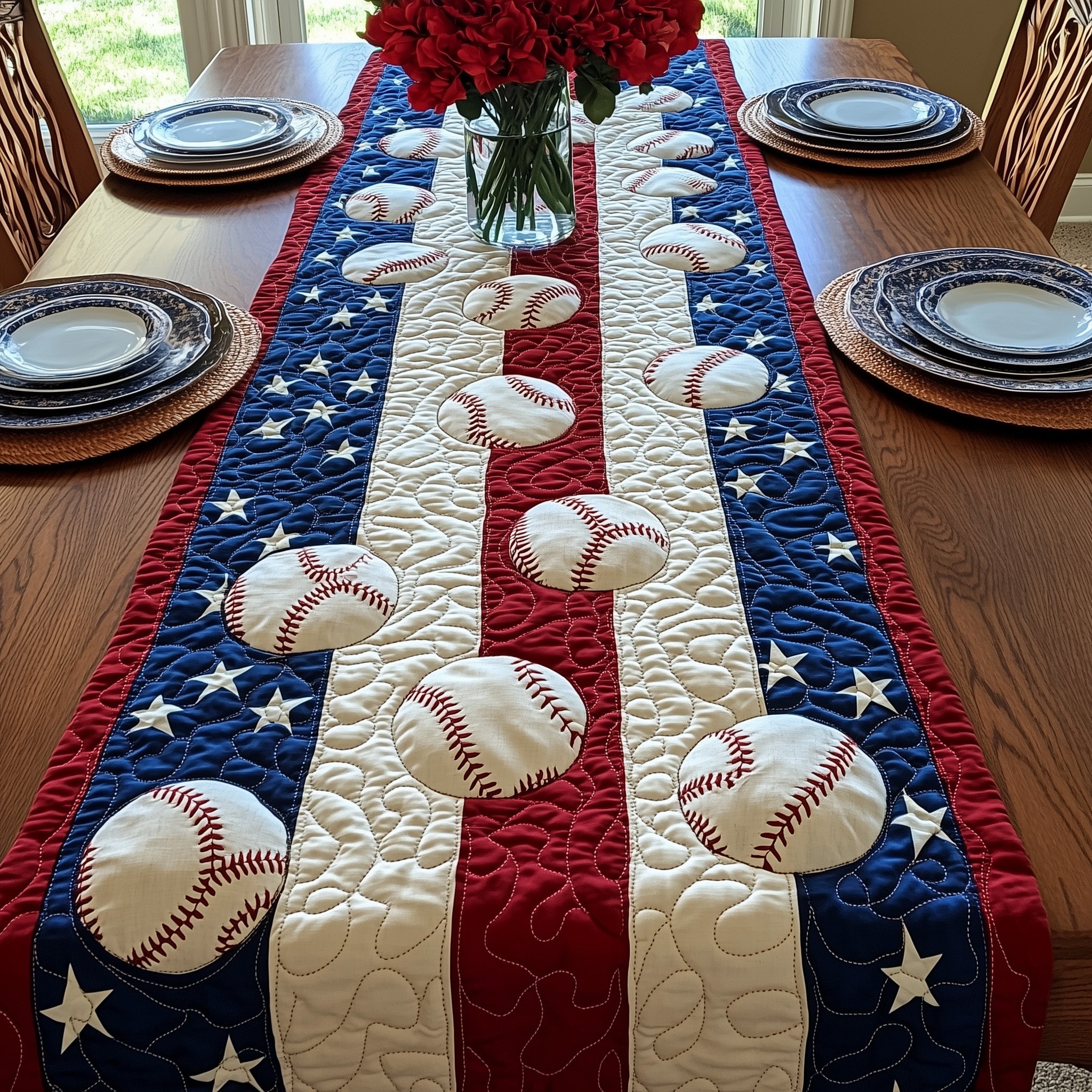 American Classic Baseball Quilted Table Runner, Easter Table Runner, Spring Table Runner, Mother's Day Gifts