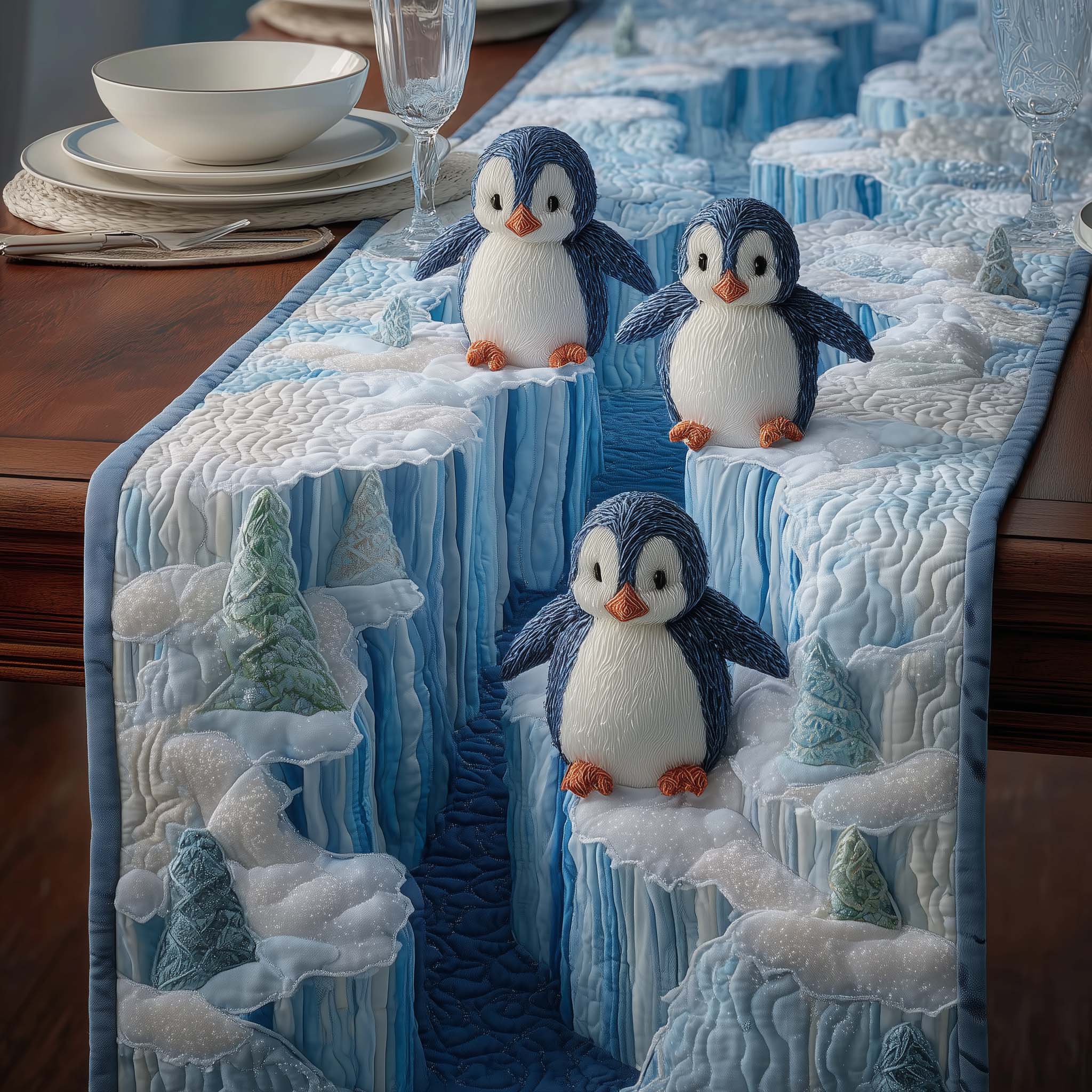 Glacier Penguin Quilted Table Runner, Easter Table Runner, Spring Table Runner, Mother's Day Gifts