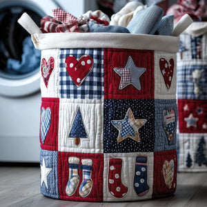 Red Blue Christmas Stars Stockings Patchwork laundry basket