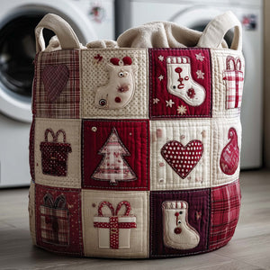 Burgundy Christmas Stocking Gift Patchwork laundry basket