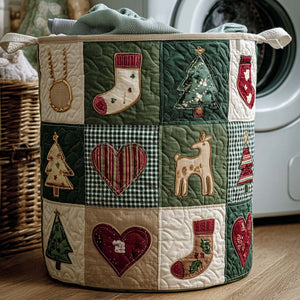 Green Christmas Stocking Tree Patchwork laundry basket