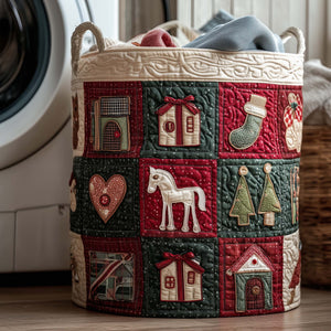 Rustic Christmas House Patchwork Laundry Basket