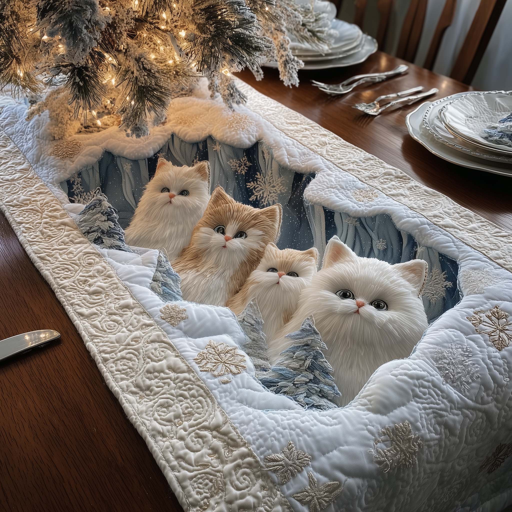 Feline Grace Quilted Table Runner, Easter Table Runner, Spring Table Runner, Mother's Day Gifts