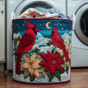Christmas Poinsettia Cardinal Pair laundry basket