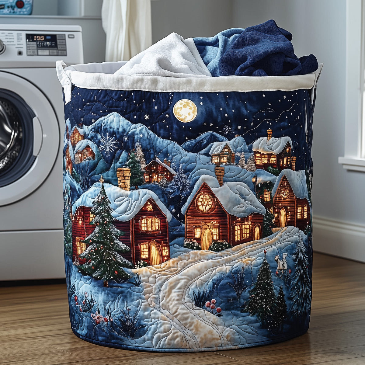 Moonlit Christmas Village laundry basket