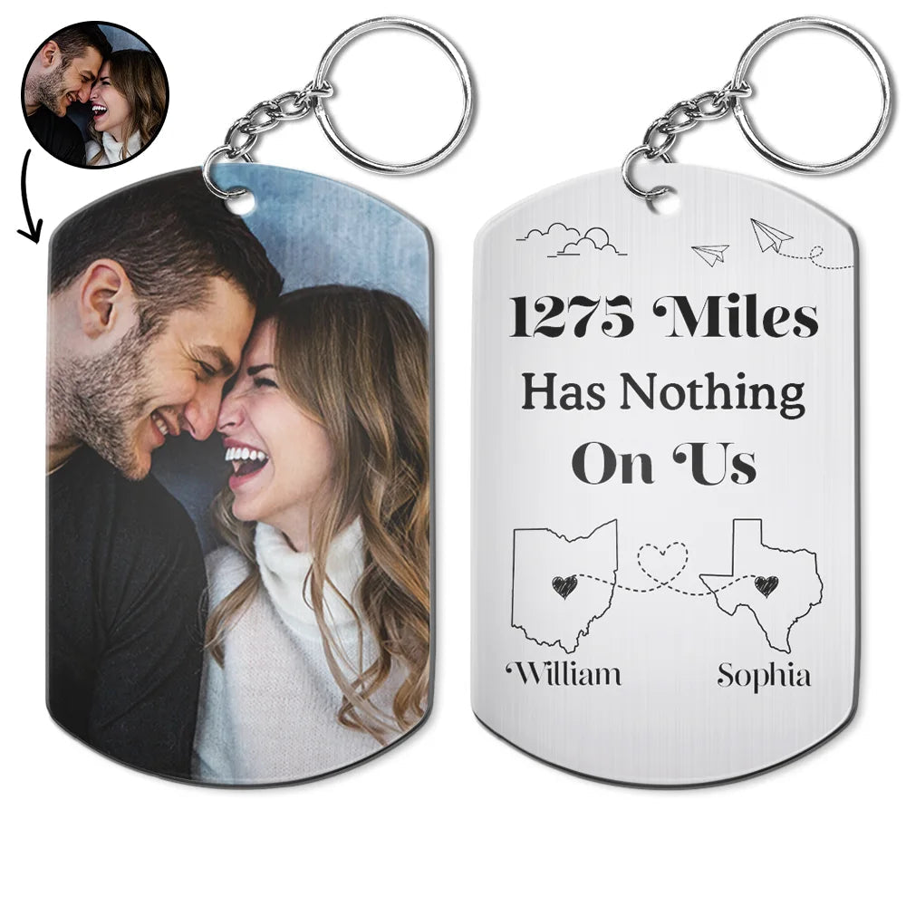 Miles Has Nothing On Us Custom Photo Aluminum Keychain, Gift For Couple