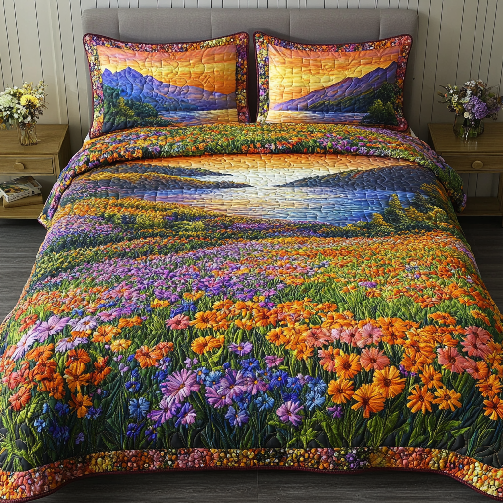 Garden Path 3-Piece Quilted Bedding Set Quilted Bedspread Nature Lover Gift Fall Decor Gift