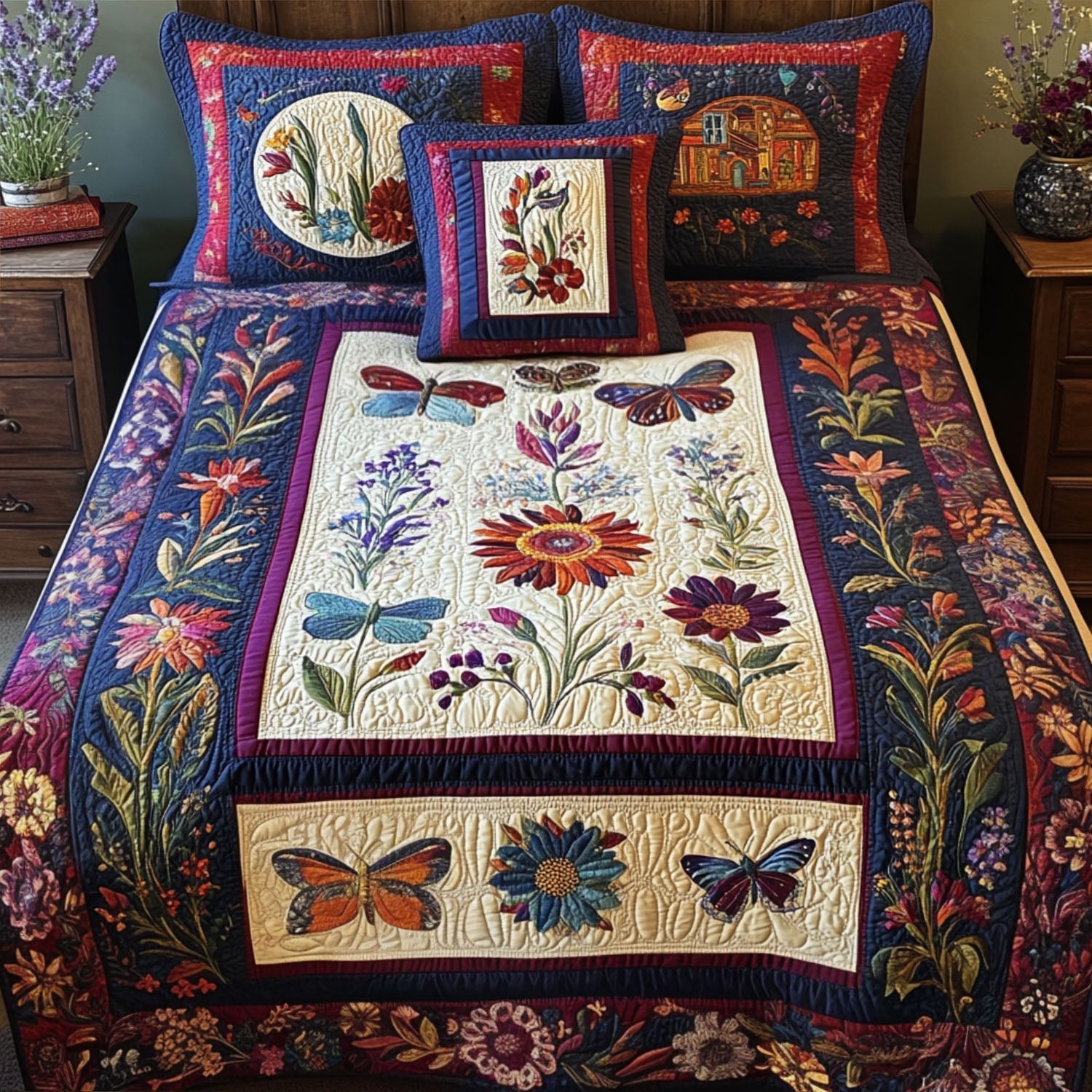 Garden Song 3-Piece Quilted Bedding Set Lightweight Quilt Set Nature Lover Gift Fall Decor Gift