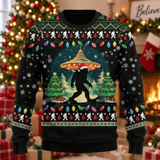 Bigfoot UFO Ugly Christmas Sweater
