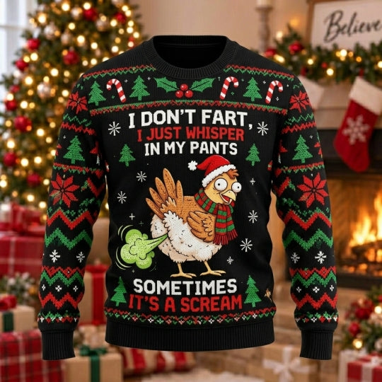 I Just Whisper Chicken Ugly Christmas Sweater