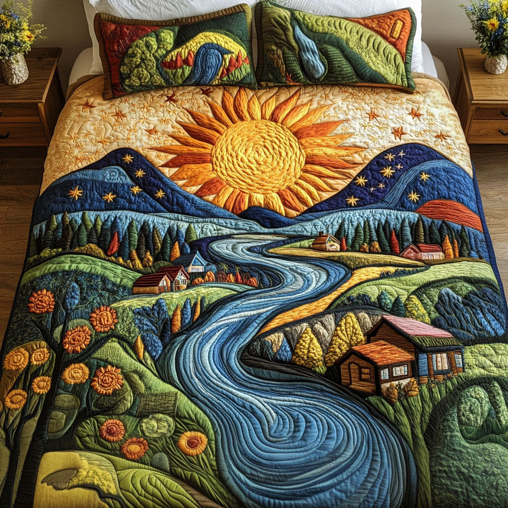 Gilded Slopes 3-Piece Quilted Bedding Set Quilted Bedspread Housewarming Gift