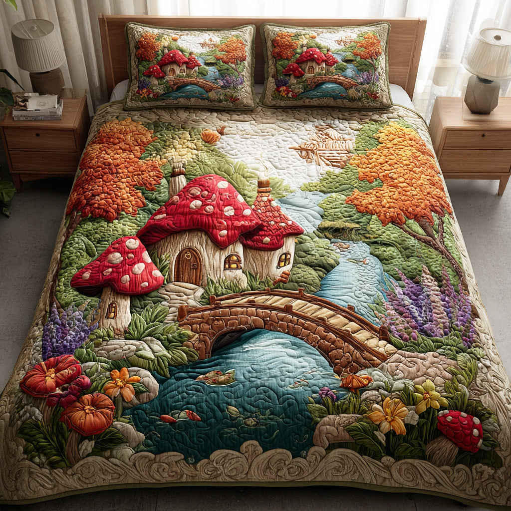 Glowing Mushroom Pathway Quilted Bedding Set Bedspread Set Mothers Day Gift