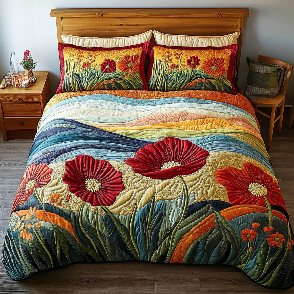 Golden Bloom Quilted Bedding Set Lightweight Quilt Set Nature Lover Gift Fall Decor Gift