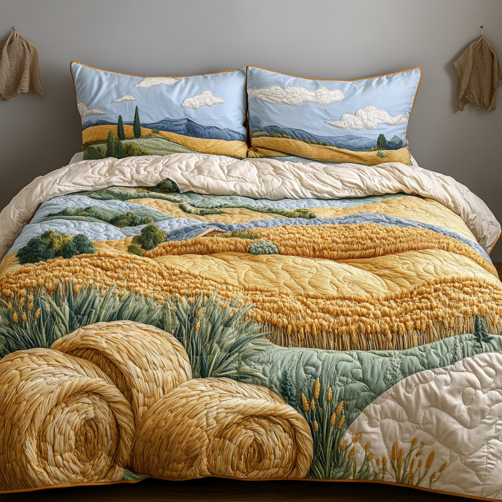 Golden Meadows 3-Piece Quilted Bedding Set Lightweight Quilt Set Nature Lover Gift Fall Decor Gift