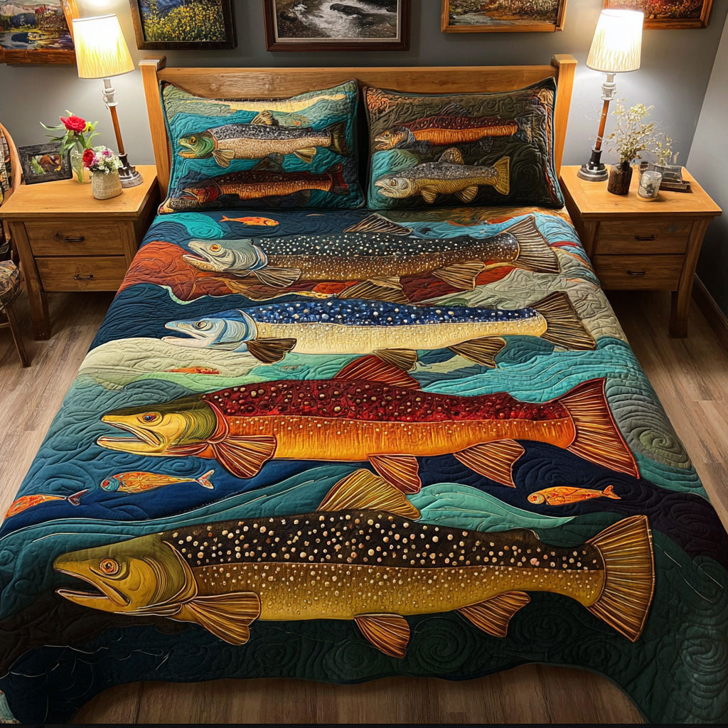 Golden Pike 3-Piece Quilted Bedding Set Quilted Bedspread Mothers Day Gift