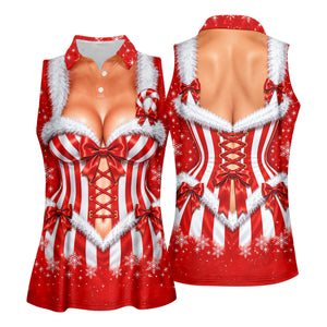 Christmas Candy Cane Corset Golf Shirt, Golf Shirts For Women, Ladies Golf Apparel
