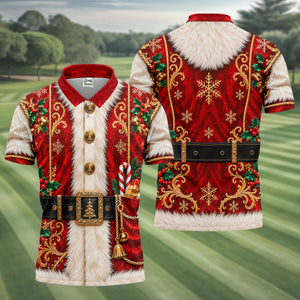 Christmas Ornate Santa Suit Golf Shirt, Golf Shirts For Men, Mens Holiday Golf Shirts
