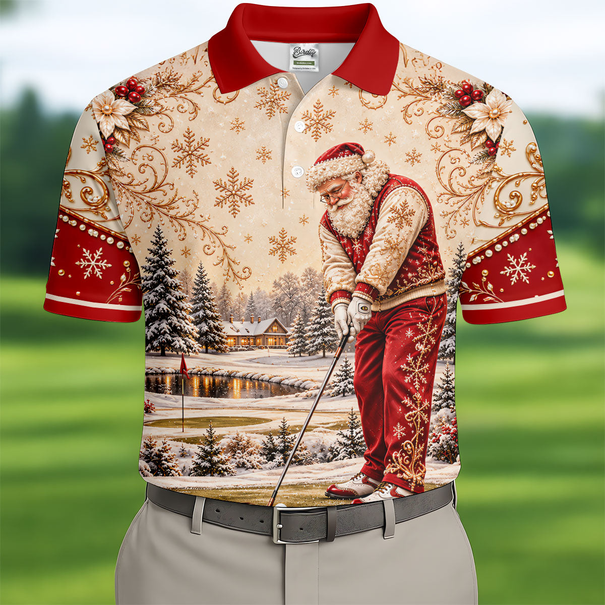 Christmas Vintage Santa Winter Golf Shirt, Golf Gifts For Men, Mens Golf Apparel