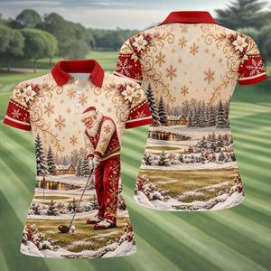 Christmas Vintage Santa Winter Golf Shirt, Ladies Golf Shirts, Golf Gifts For Women