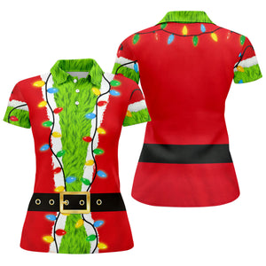 Christmas Green Furry Santa Suit Golf Shirt, Womens Golf Tops, Golf Gifts For Women