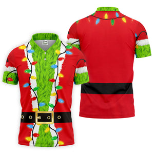 Christmas Green Furry Santa Suit Golf Shirt, Golf Shirts For Men, Golf Polo For Men