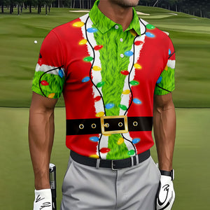 Christmas Green Furry Santa Suit Golf Shirt, Golf Shirts For Men, Golf Polo For Men