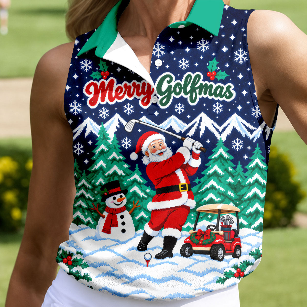 Christmas Merry Golfmas Santa Golf Shirt, Womens Golf Tops, Golf Shirts For Women