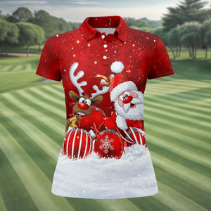 Christmas Santa Reindeer Snow Golf Shirt, Womens Golf Tops, Womens Golf Clothing