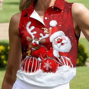 Christmas Santa Reindeer Snow Golf Shirt, Womens Golf Tops, Womens Golf Clothing