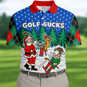 Christmas Golf Sucks Santa Golf Shirt, Mens Golf Shirts, Mens Holiday Golf Shirts