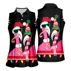 Pink flamingo Christmas pattern - Women - Sleeveless Polo Shirt