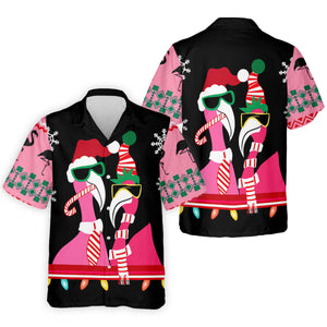 Pink flamingo Christmas pattern - Men - Hawaiian Shirt