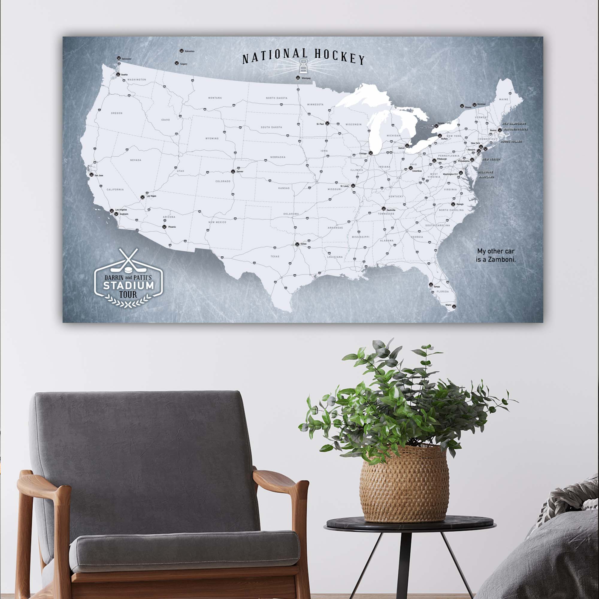 Custom Hockey Stadium Tour Map Canvas Wall Art, Gift For Hockey Lovers