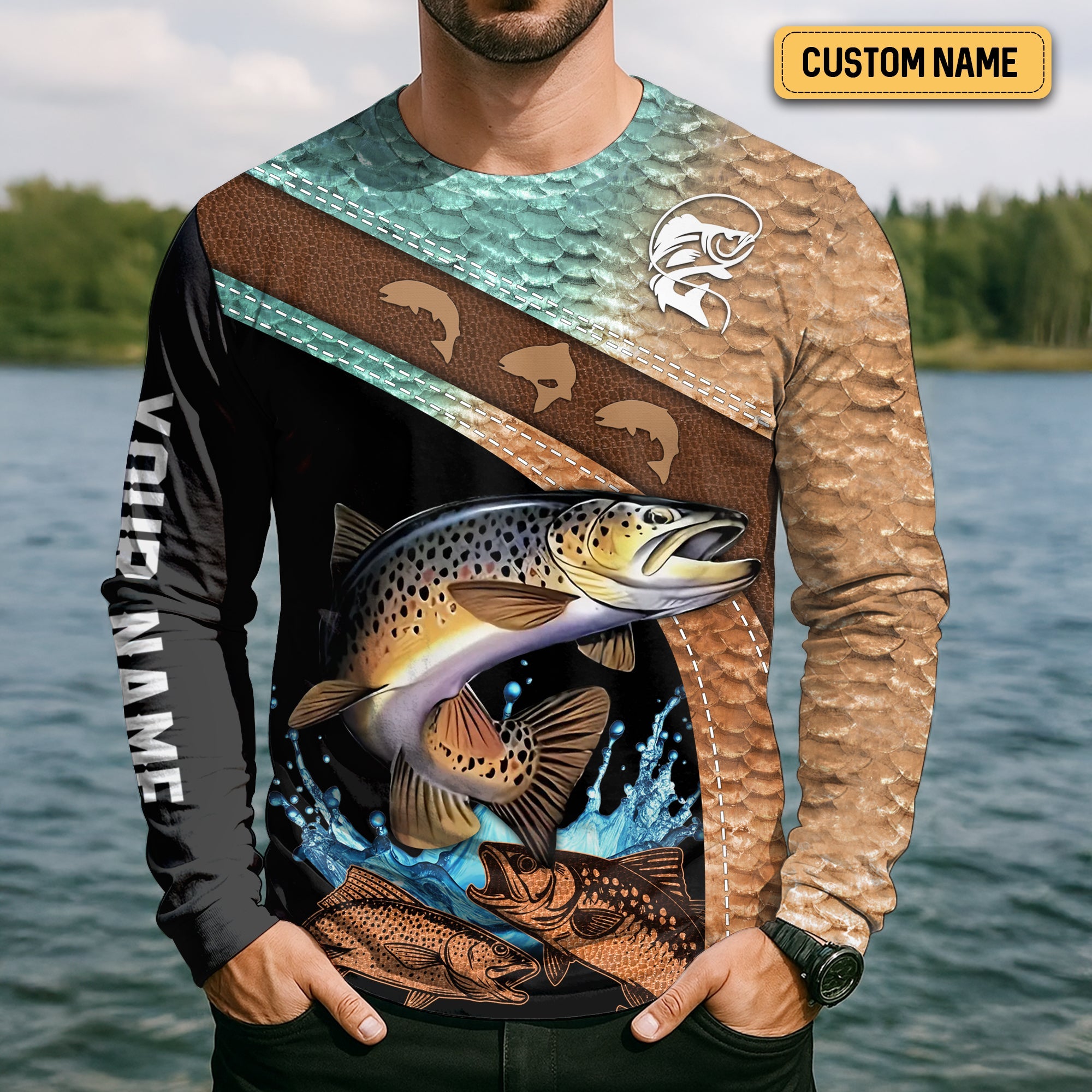 Trout Fishing Shirt, Hawaiian Fishing Shirt, Long Sleeve Fishing Shirts, SPF Shirts For Men, Mens Casual Shirts