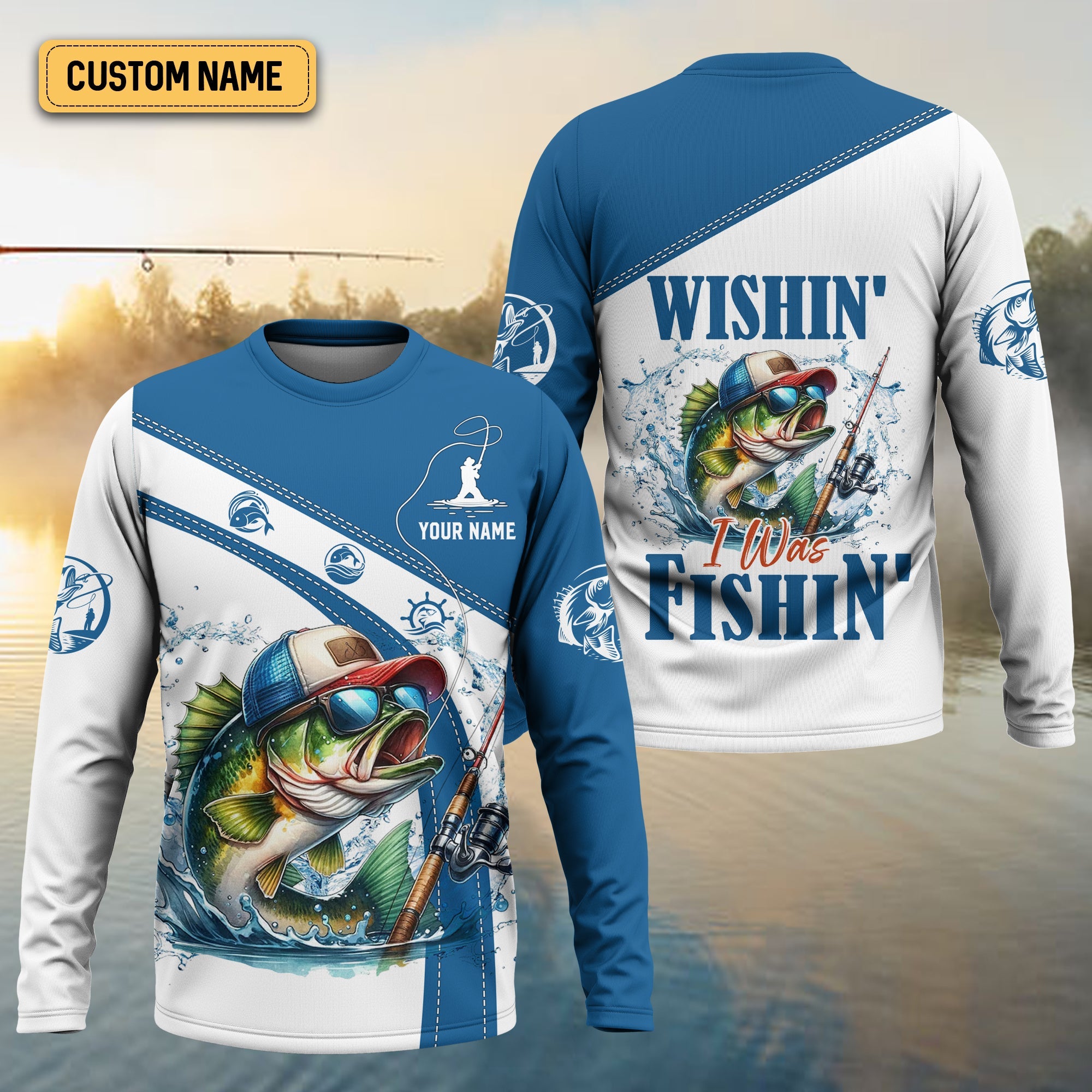 Wishin I Was Fishin, SPF Shirts For Men, Funny Fishing Shirt, Men Long Sleeve Shirt, Gift For Fisherman