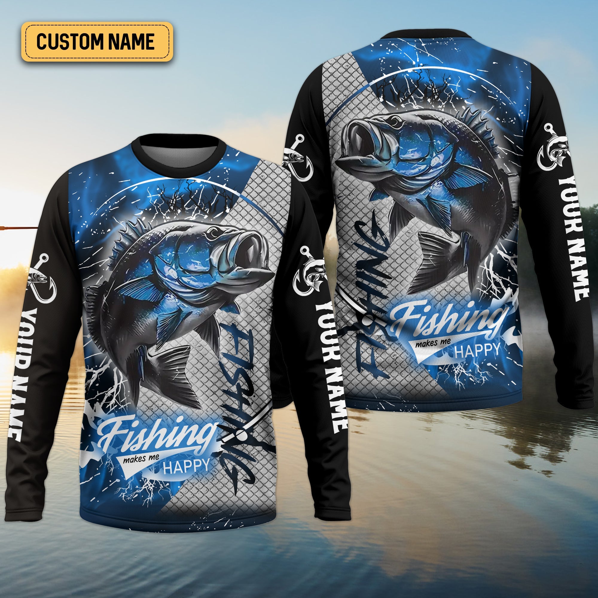 Fishing Makes Me Happy UV Shirts For Men, SPF Long Sleeve Shirts, Breathable Long Sleeve Shirt