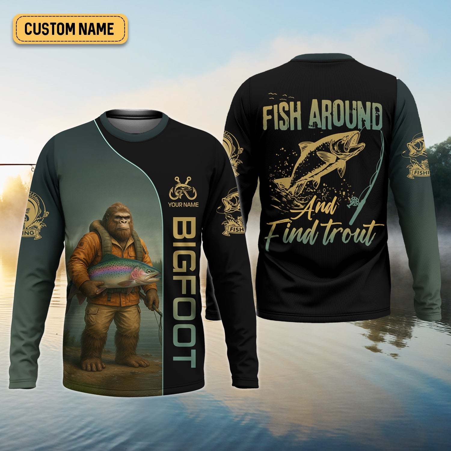 Fish Around & Find Trout Fishing Shirt, Bigfoot Fishing Shirt, SPF Shirts For Men, Funny Fishing Shirt