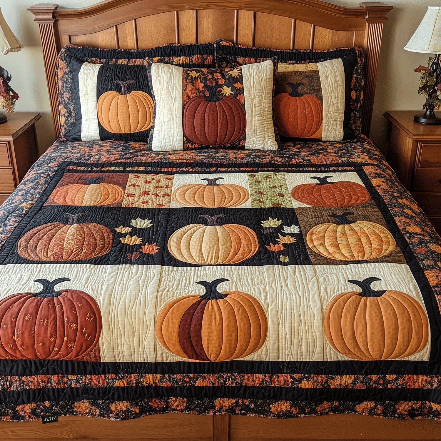 Halloween Pumpkin 3-Piece Quilted Bedding Set Lightweight Quilt Set Thanksgiving Gift