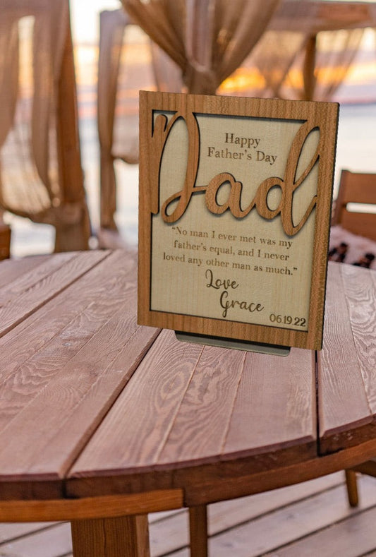Personalized Dad 2 Layered Wooden Sign, Happy Father Day Sign, Custom Name Frame Sign, Birthday Gift For Father