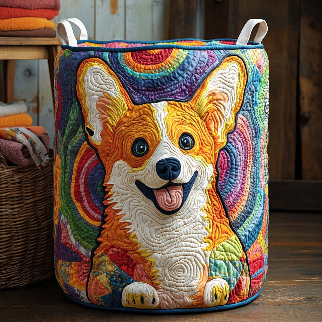 Happy Corgi Colorful Laundry Basket Laundry Gifts, Housewarming Gift Ideas, Mother's Day Gifts