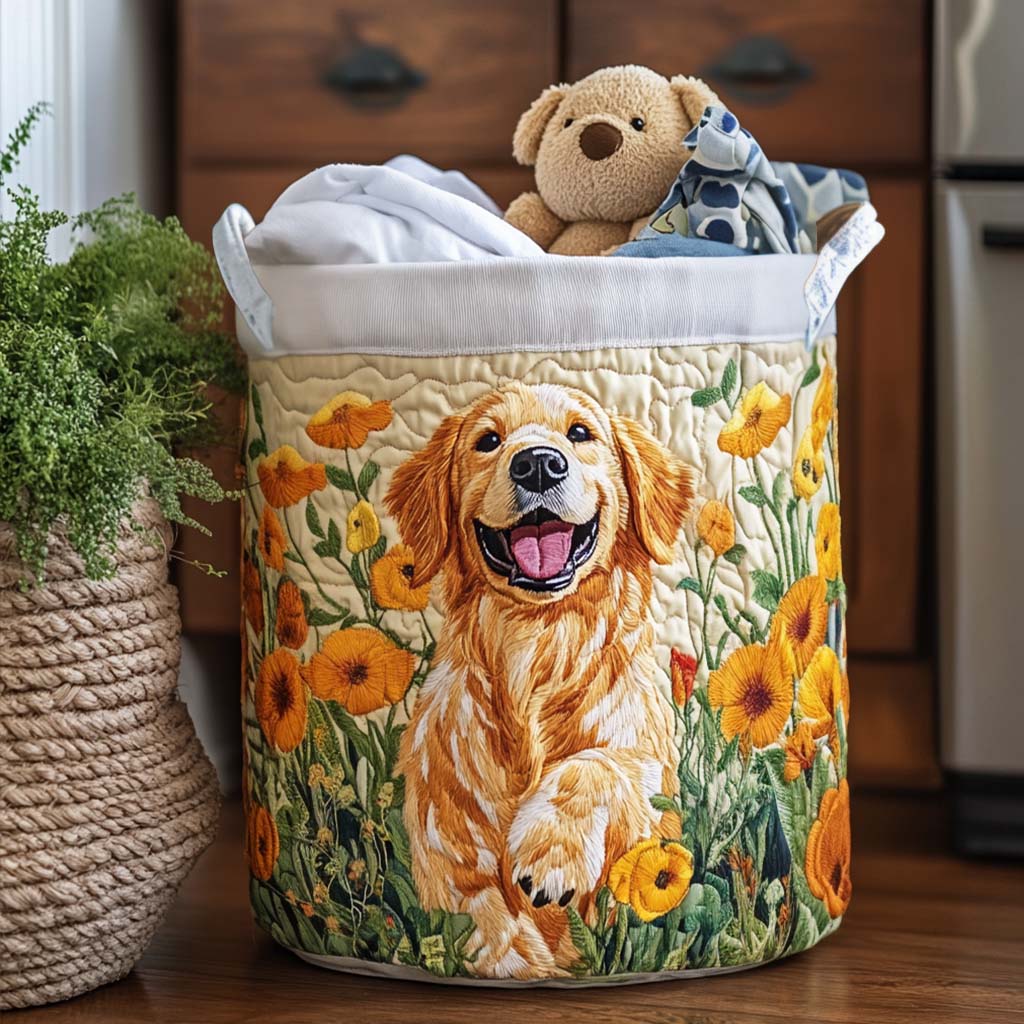 Happy Golden Pup Laundry Basket Laundry Gifts, Housewarming Gift Ideas, Mother's Day Gifts
